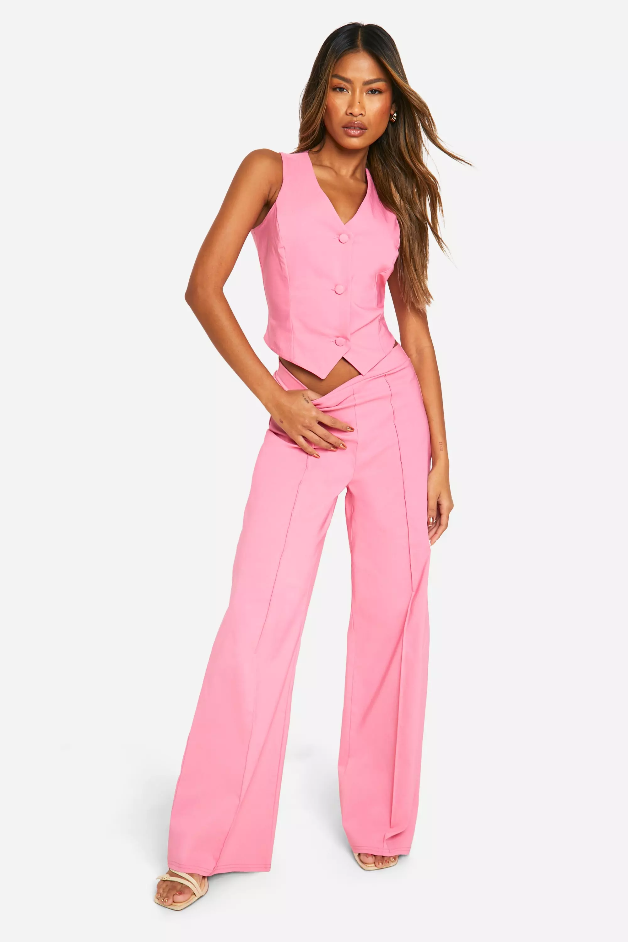 Super Stretch Waistcoat Seam Front Straight Leg Trousers